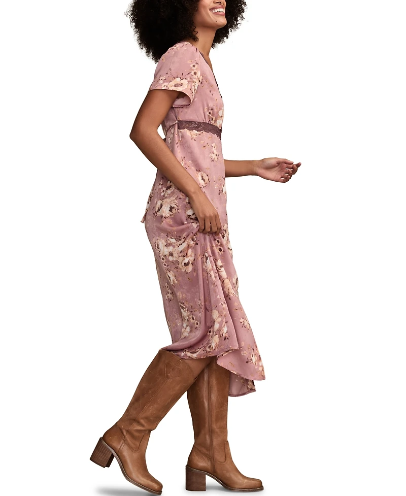 Lucky Brand Women's Lace Trim Floral Midi Dress