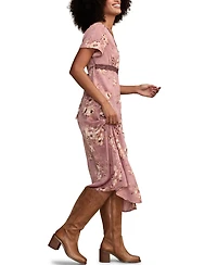 Lucky Brand Women's Lace Trim Floral Midi Dress