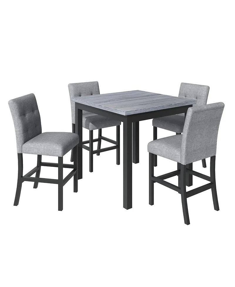 Maison Boucle 5-Piece Counter Height Dining Set with Upholstered Chairs, 35.4" Square Pub Table and 4 High-Back Stools for Kitchen or Dining Room