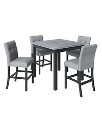 Maison Boucle 5-Piece Counter Height Dining Set with Upholstered Chairs, 35.4" Square Pub Table and 4 High-Back Stools for Kitchen or Dining Room