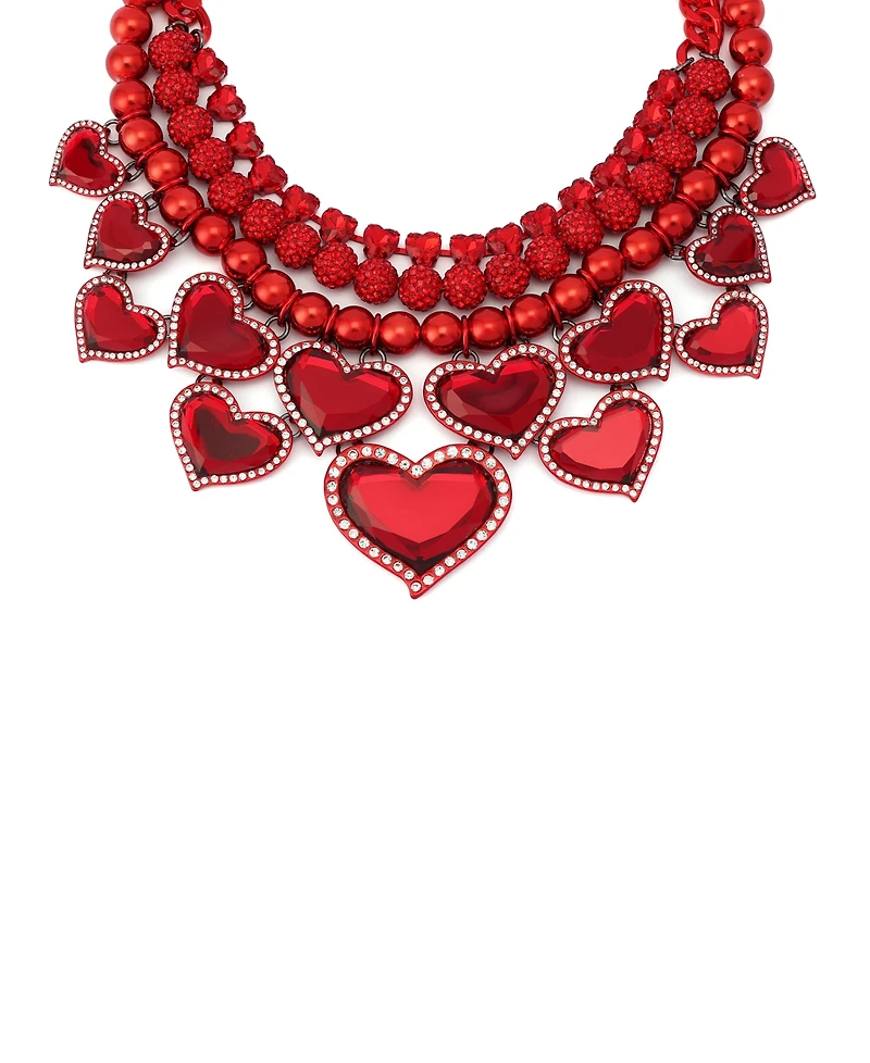 Betsey Johnson Faux Stone Love Spell Heart Layered Bib Necklace