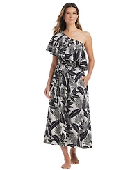 Bleu by Rod Beattie Women's Island Time One-Shoulder Ruffled Midi Dress