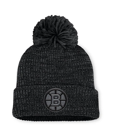 Fanatics Women's Black Boston Bruins Authentic Pro Road Cuffed Knit Hat with Pom