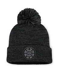 Fanatics Women's Black Boston Bruins Authentic Pro Road Cuffed Knit Hat with Pom