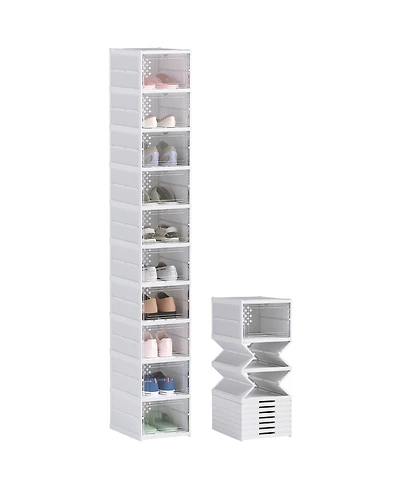 Homcom 10 Pack Foldable Shoe Boxes Stackable Shoe Organizer Fit Size 10