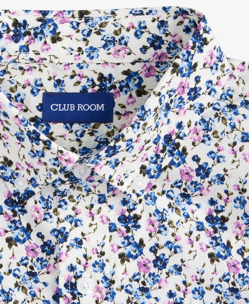 Club Room Men's Indigo Floral Poplin Short-Sleeve Shirt, Macy's Exclusive
