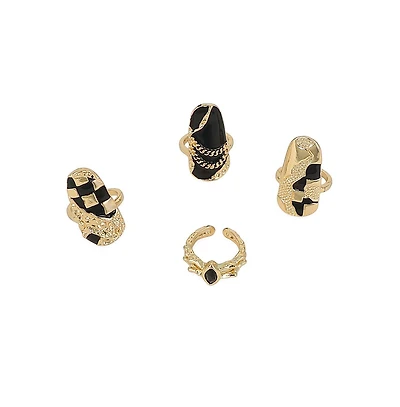 Sohi Women's The Corroded-Checks Nail Rings