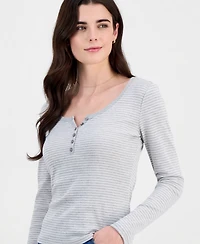Hippie Rose Juniors' Scoop-Neck Long-Line Henley Top