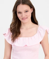 Just Polly Juniors' Ruffled Smocked Scoop-Neck Top
