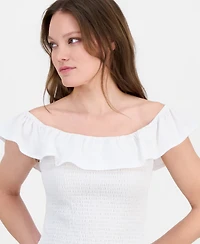 Just Polly Juniors' Ruffled Smocked Scoop-Neck Top