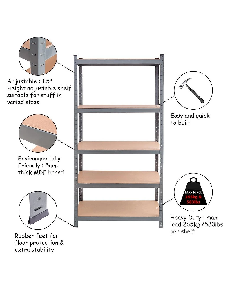 Sugift 71 inch Heavy Duty Steel Adjustable 5 Level Storage Shelves