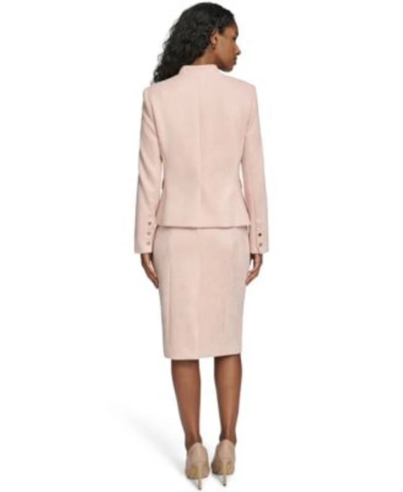 Tommy Hilfiger Womens Scuba Suede Riding Band Collar Jacket Scuba Suede Pencil Skirt Short Sleeve Mock Neck Sweater