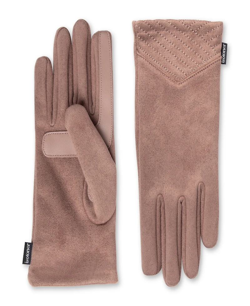 Isotoner Women's Water Repellent Stretch Microsuede Gloves with Quilted Chevron Wrist