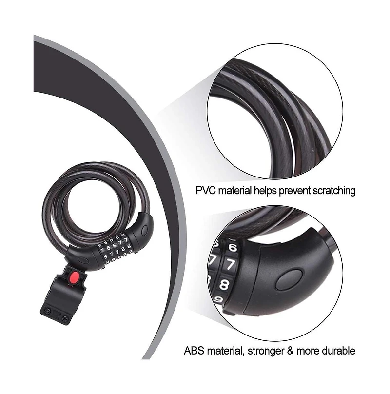 Batfox Bike Lock, 5.6 Ft Bicycle Cable, High Security 5 Digit Resettable Combination Coiling Ultra-Strong Anti Theft Cable with Bracket