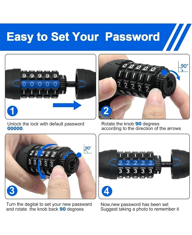 Batfox Bike Lock, 5.6 Ft Bicycle Cable, High Security 5 Digit Resettable Combination Coiling Bike Lock, Ultra-Strong Anti Theft Cable with Bracket