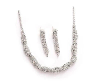 Sohi Women's Silver Embellished Twist Jewellery Set