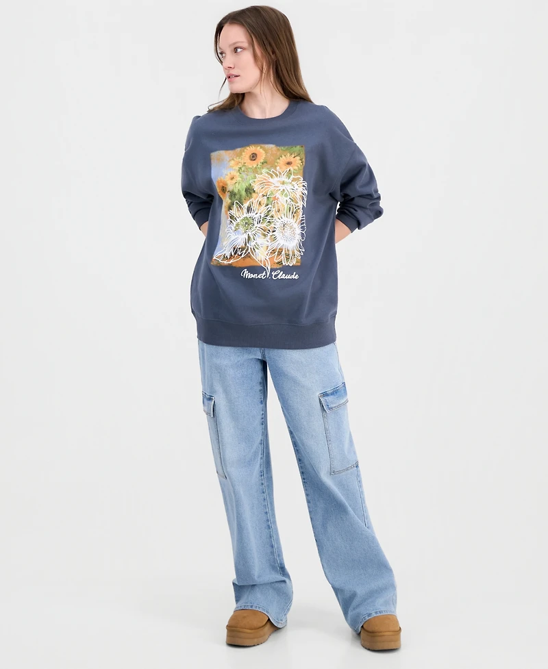 Rebellious One Juniors' Sunflower Crewneck Sweatshirt
