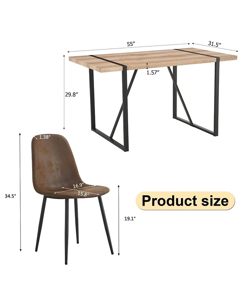 Maison Boucle 5-Piece Dining Set with Upholstered Chairs and Rectangular Wood Grain Mdf Table,Metal Frame for Small Dining Room