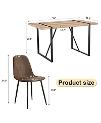Maison Boucle 5-Piece Dining Set with Upholstered Chairs and Rectangular Wood Grain Mdf Table,Metal Frame for Small Dining Room