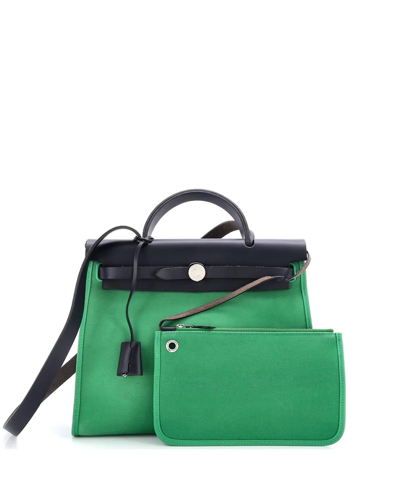 Pre-Owned Hermes Herbag Zip Leather and Toile