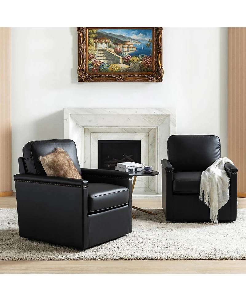 Hulala Home Rita 29" Wide Genuine Leather Swivel Chair