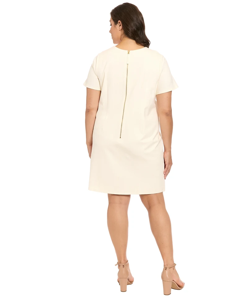 London Times Plus-Size Crewneck Shift Dress