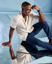 Cubavera Men's Short Sleeve Camp Collar Sweater Button-Front Shirt