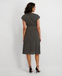 kensie Women's Embroidered V-Neck Dress