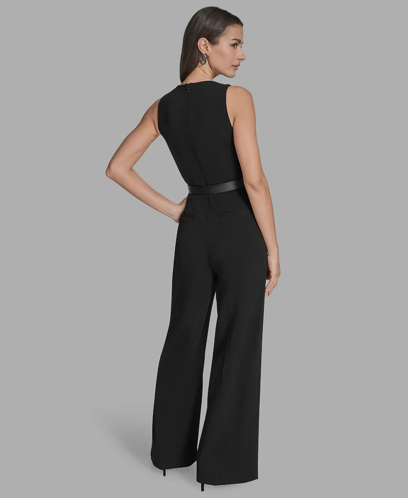 Bcbg Women's Belted V-Neck Sleeveless Jumpsuit