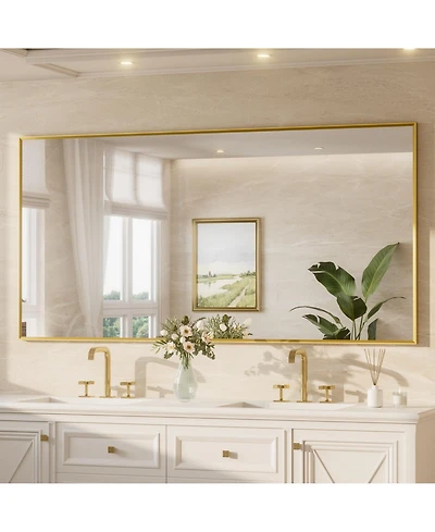 Keonjinn 72x36 Inch Brushed Gold Bathroom Vanity Mirror Metal Framed Over Sink Wall Mirror Horizontal/Vertical