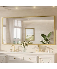 Keonjinn 72x36 Inch Brushed Gold Bathroom Vanity Mirror Metal Framed Over Sink Wall Mirror Horizontal/Vertical