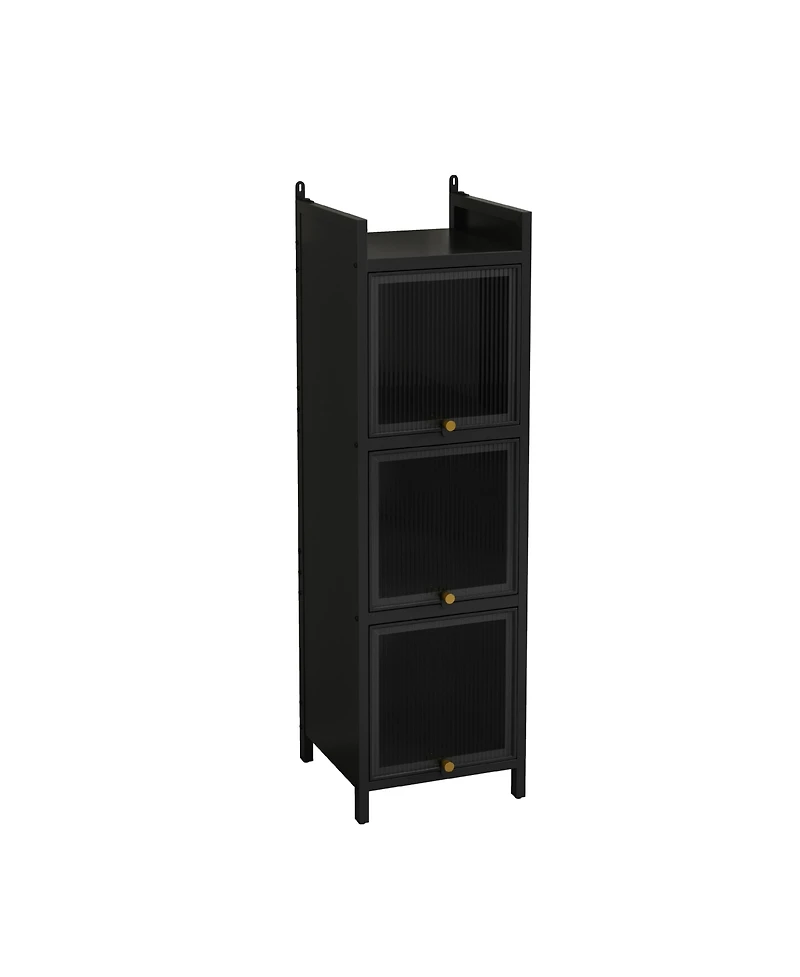Casainc Modern Three-Tier Glass Door Cabinet with Four-Tier Storage for Living Room, Dining, Entryway, or Bathroom