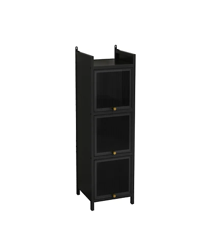 Casainc Modern Three-Tier Glass Door Cabinet with Four-Tier Storage for Living Room, Dining, Entryway, or Bathroom