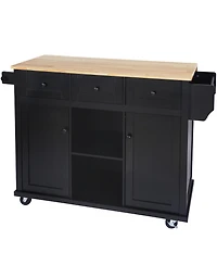 sumyeg Kitchen Cart with Rubber Wood Drop Leaf, Internal Storage Racks, Rolling Island Cabinet and 3 Drawers for Dining Room