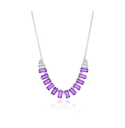 Simona Sterling Silver, Baguette Designed Gem Necklace