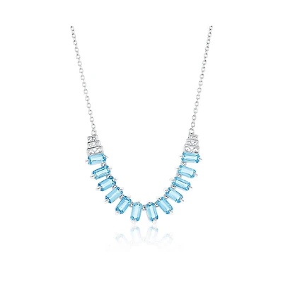 Simona Sterling Silver, Baguette Designed Gem Necklace
