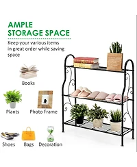 Sugift 3-Tier Scrollwork Designed Metal Plant Stand-Black