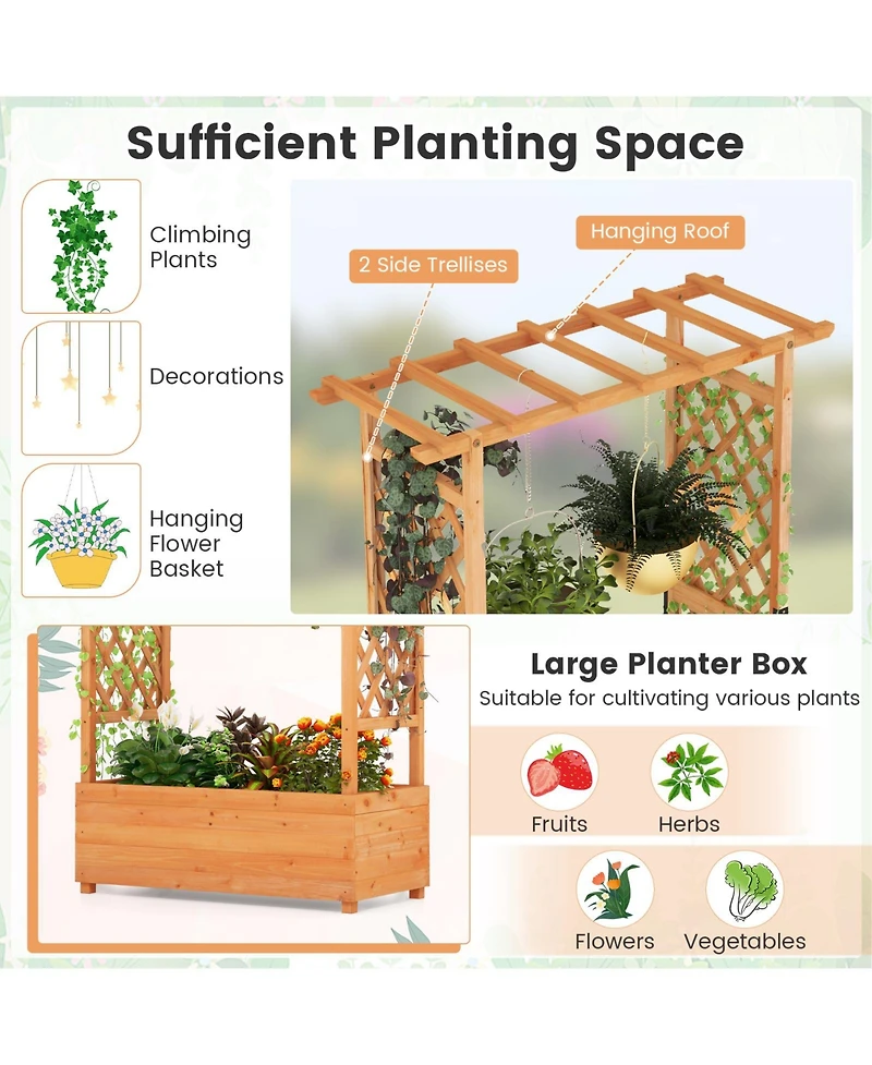 Sugift Raised Garden Bed with Arch Trellis-Orange