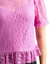 Bcx Junior's Heart Lace Puff Short-Sleeve Top