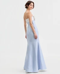 City Studios Juniors' Beaded Bow Horsehair Hem Gown, Created for Macy's