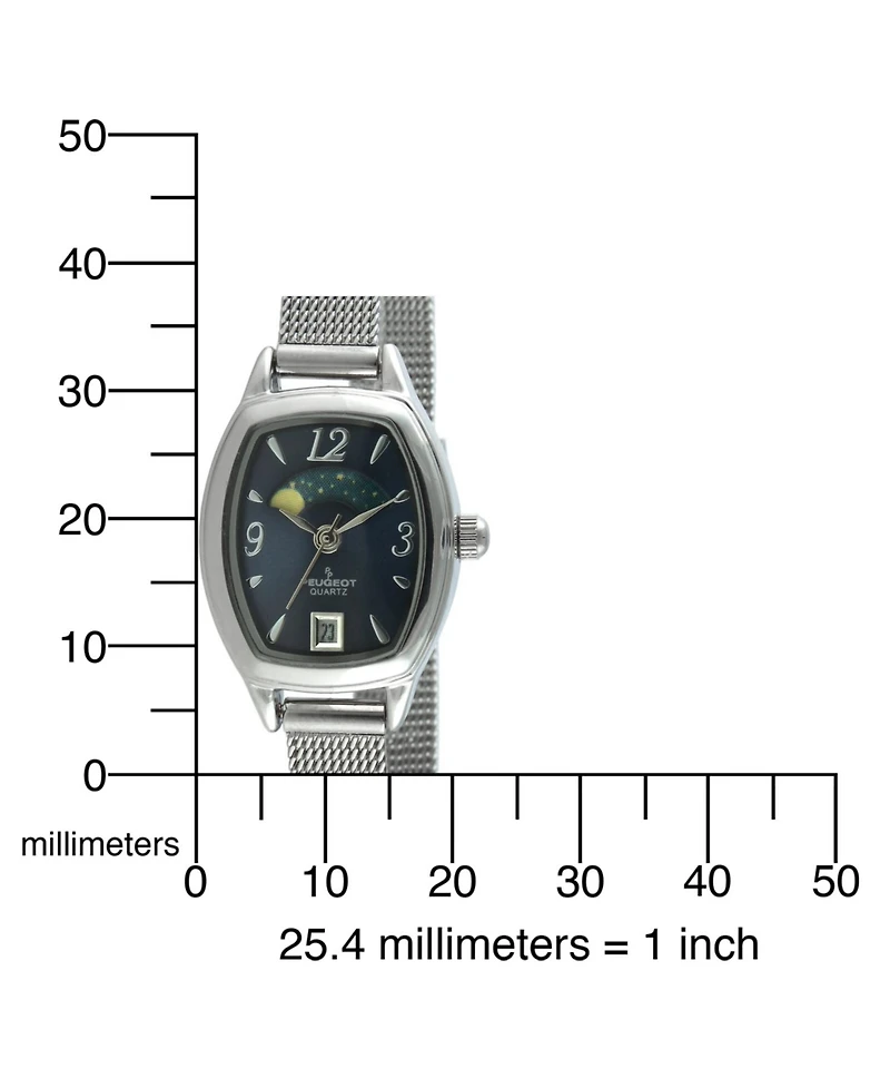 Peugeot Women's Blue Dial Sun Moon Watch 30x20mm Calendar Mesh Bracelet