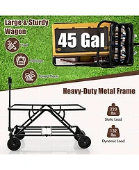 Sugift Collapsible Folding Wagon Cart with Adjustable Handlebar-Gray