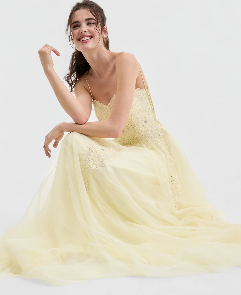 Say Yes Juniors' Strapless Embellished Ballgown, Created for Macy's