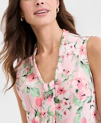 Kasper Women's Floral Sleeveless Tie-Front Blouse