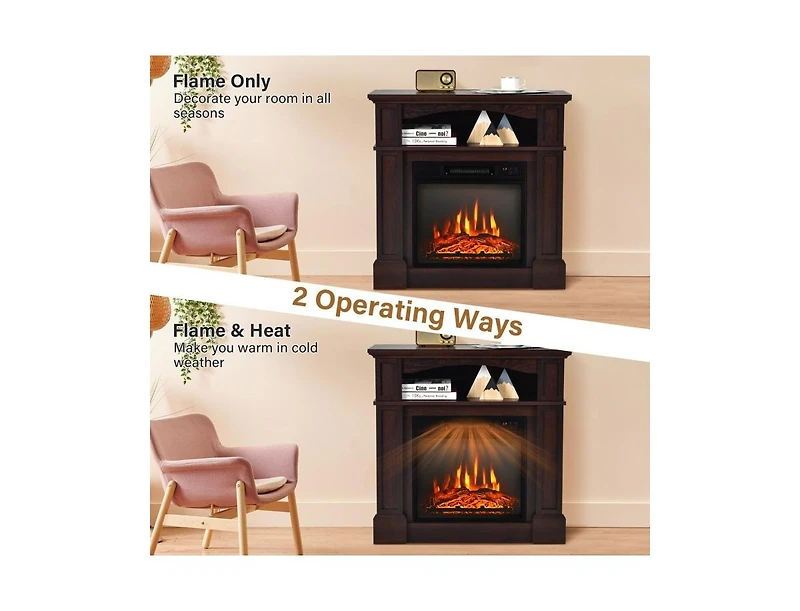 Sugift 18 Inch 1400W Electric Tv Stand Fireplace with Shelf