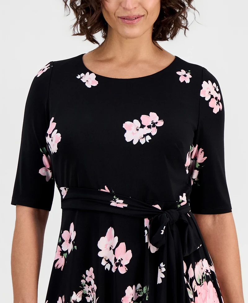 Kasper Women's Printed Tie-Waist Midi Dress