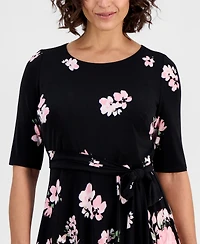 Kasper Women's Printed Tie-Waist Midi Dress