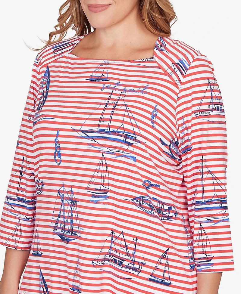 Ruby Rd. Plus Striped Sailboat Knit Top
