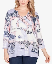 Ruby Rd. Plus Mediterranean Scenic Print Cotton Top