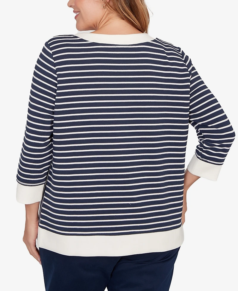 Ruby Rd. Plus Striped Popover Pocket Top